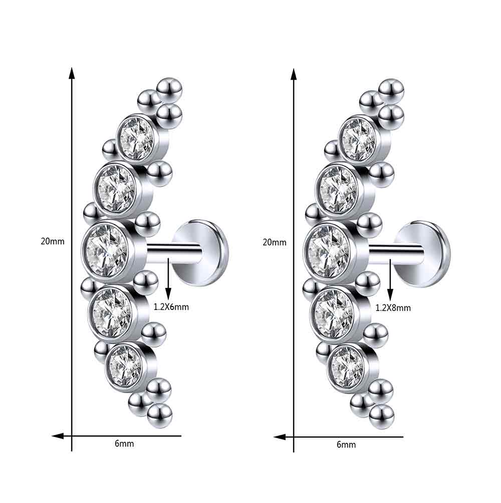 16G C Shape Crystal Charm Labret Rings Lip Tragus Helix Conch Piercing