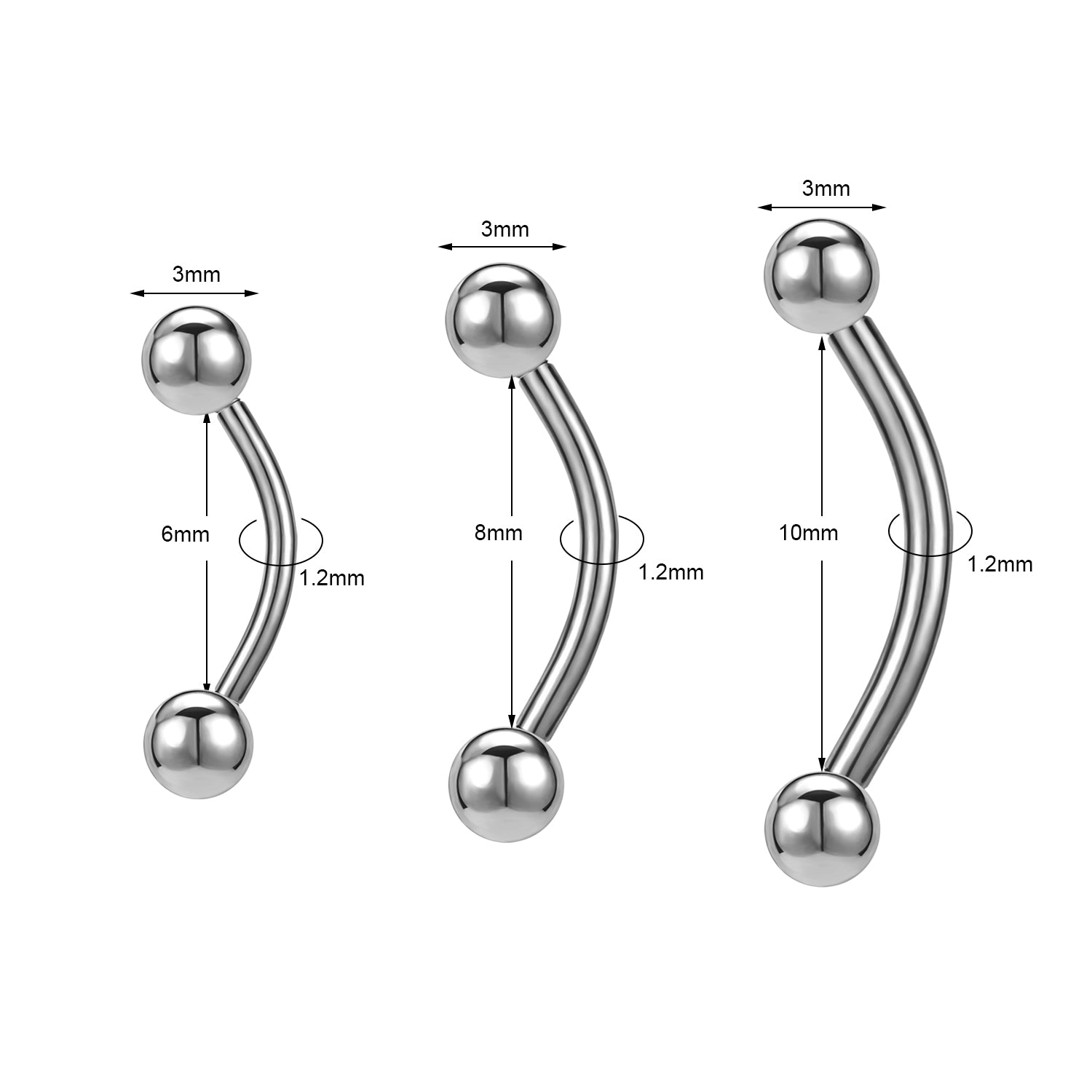 16g G23 Titanium Eyebrow Ring Piercing Barbell Ball Curve Helix Daith Piercing