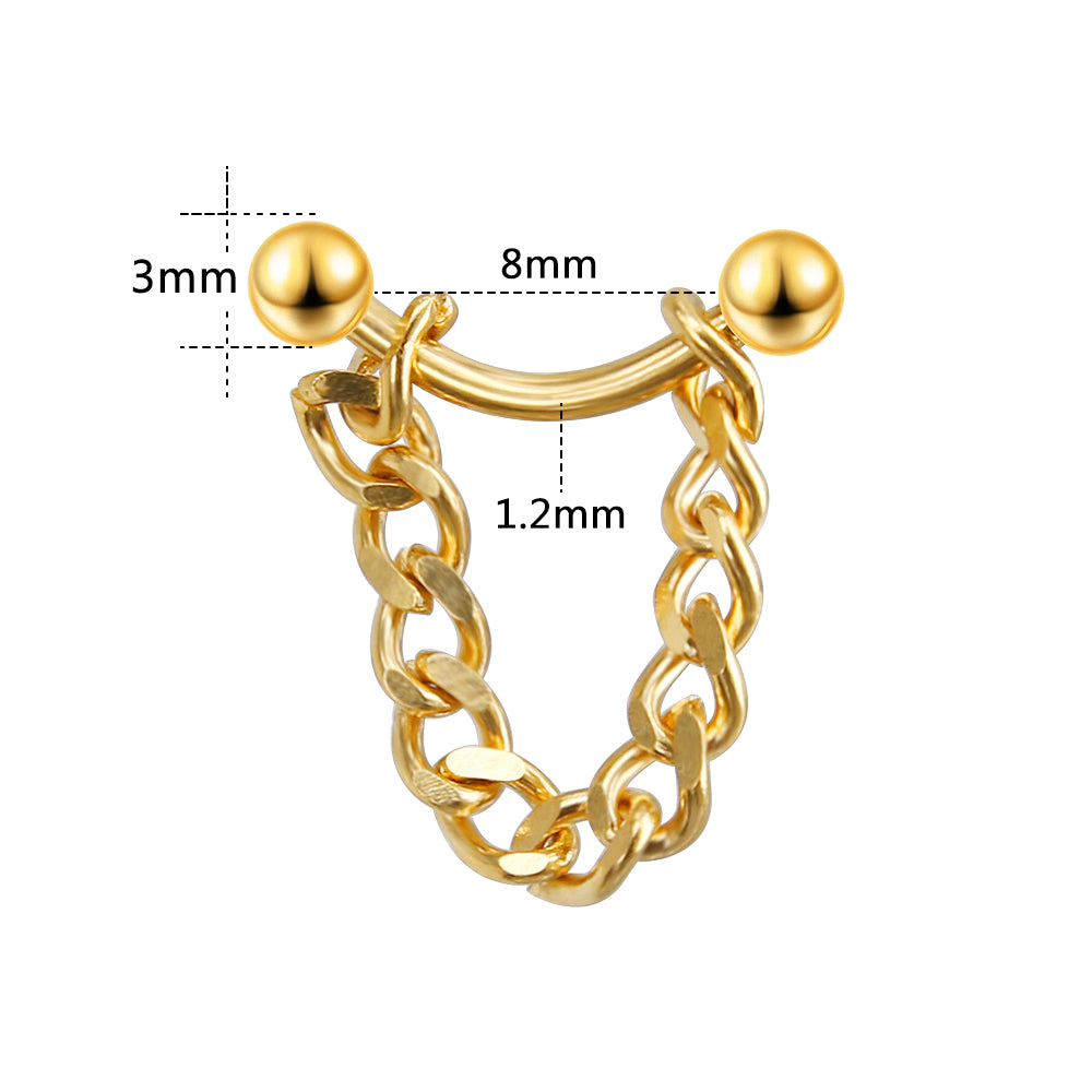 16g Gold Sliver Eyebrow Ring Piercing Barbell Stainless Stell Chain Curve Helix Daith Piercing