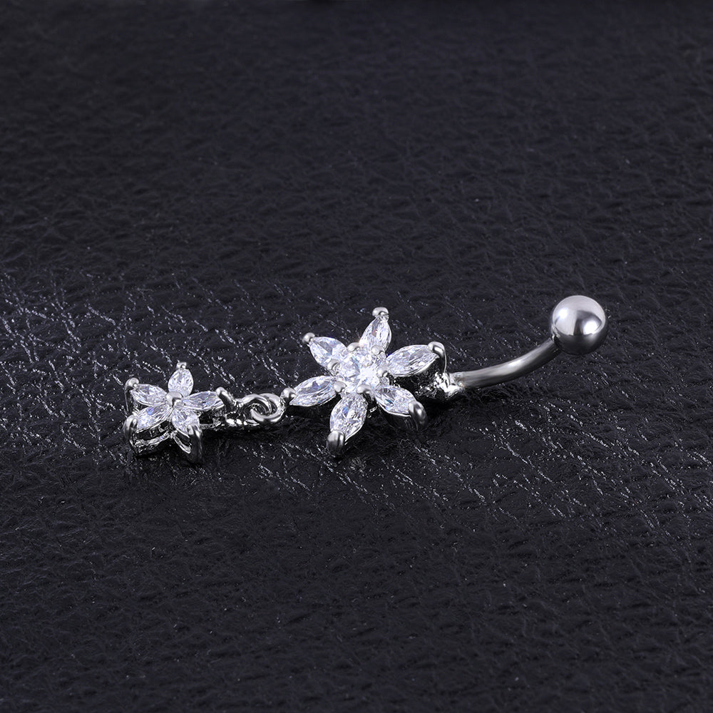 Flower Zirconia Belly Button Piercing Dangle Navel Ring Body Jewelry