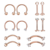 6-12pcs Rose-Gold Horseshoe Septum Piercing CZ Eyebrow Piercing Helix Tragus Earrings Jewelry